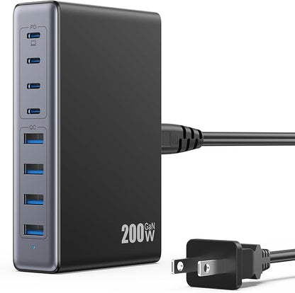 200W USB C Charger Block, GaN IV Charging Station 8 Ports, QC4.0 Fast Charging