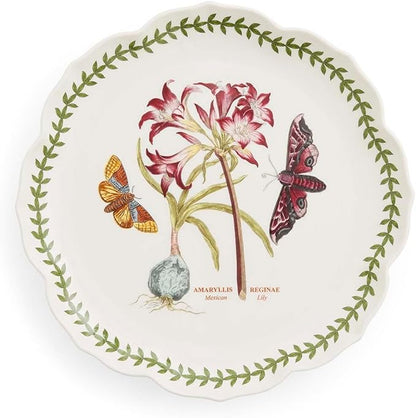 Portmeirion Botanic Garden Lotus Dinner Plate, Mexican Lily - Decorative Porcelain Dish with Butterfly Motif, 11.25" Scalloped Rim Shape for Dining or Display - Microwave, Oven & Dishwasher Safe