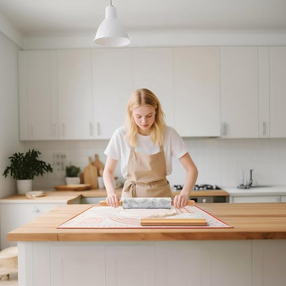 Marble Rolling Pin with Non-Stick Silicone Mat & Wood Base, 16.9-Inch Heavy