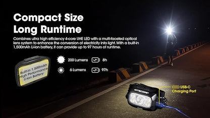 Nitecore NU30 500 Lumen LED Rechargeable Headlamp with White and Red Beams