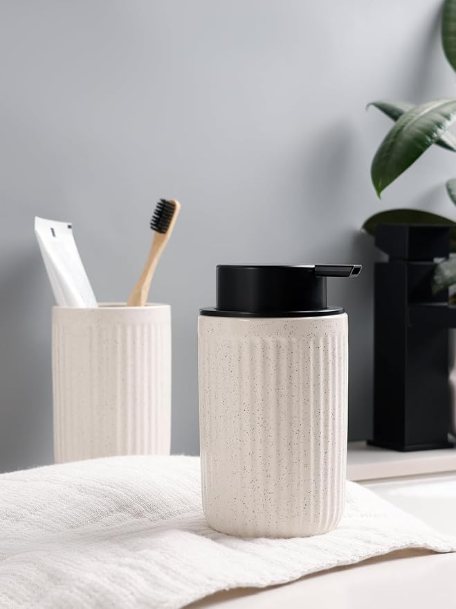 Bosilunlife Soap Dispenser and Toothbrush Holder Set - 11Oz Foam Soap Dispenser