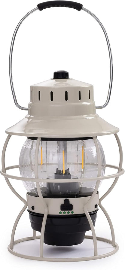 Barebones Railroad Lantern ??Vintage White, Vintage-Inspired LED Camping Lantern with Rechargeable Battery ??Adjustable Brightness Outdoor Light for Camping Gear, Backyard, and Home Decor