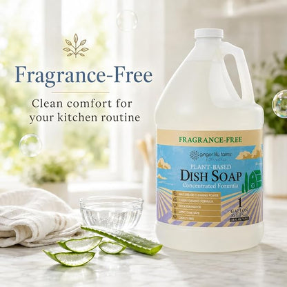 Ginger Lily Farms Botanicals Plant-Based Liquid Dish Soap, Concentrated Formula with Max Grease Cleaning Power, Cruelty-Free, Fragrance-Free, 1 Gallon Refill (128 Fl. Oz.), Clear (Pack of 4)