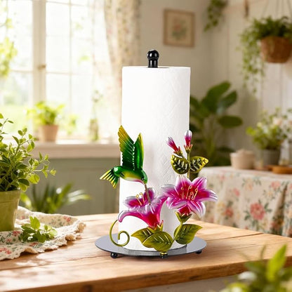 Flower & Hummingbird Decor Paper Towel Roll Holder Countertop