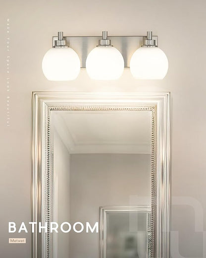 METWET Bathroom Light Fixtures, 3-Light Brushed Nickel Vanity Light, Modern