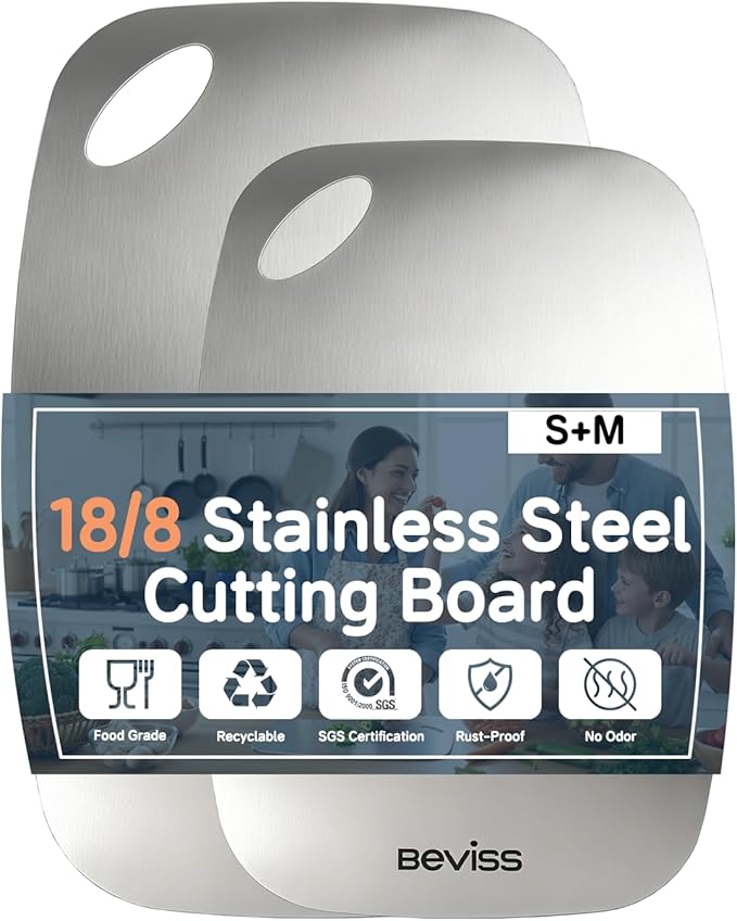 Non-Toxic Cutting Board Set of 2, 304 Stainless Steel Cutting Board Double Sided