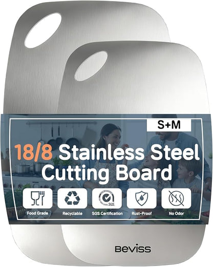 Non-Toxic Cutting Board Set of 2, 304 Stainless Steel Cutting Board Double Sided