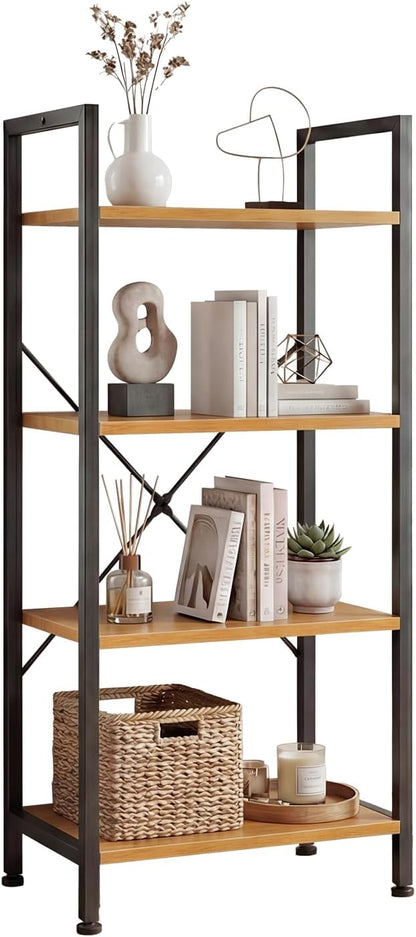 DUMOS 4 Tiers Bookshelf, Classical Book Shelf, Tall Display Shelves in Living
