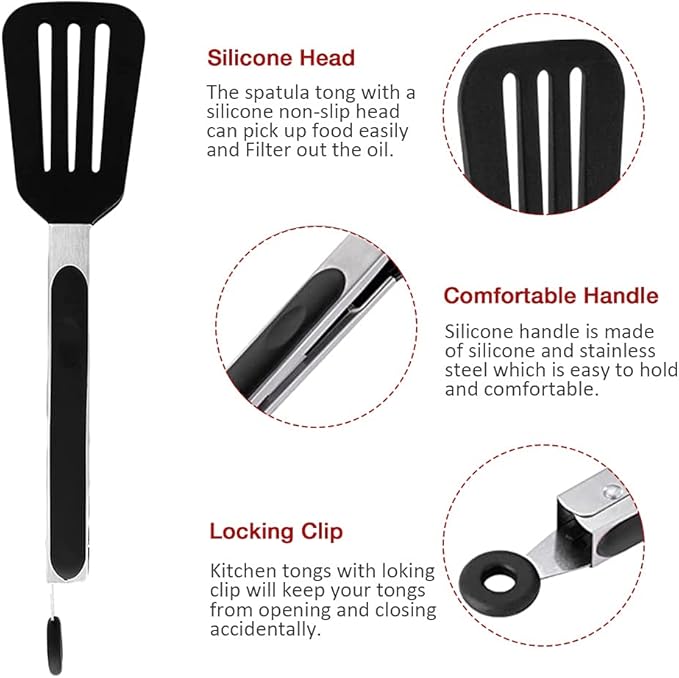 Mini Silicone Serving Tongs Set of 3, Small Kitchen Tongs