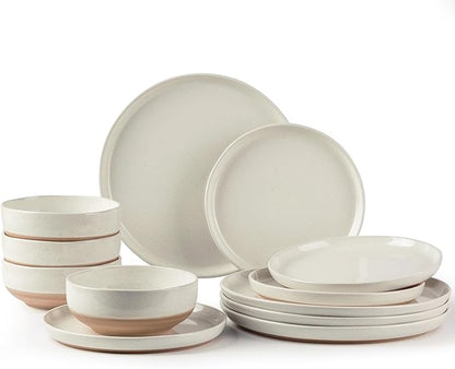 AmorArc Ceramic Dinnerware Sets, Handpainted Plates and Bowls Set with Rustic Terracotta Underside, Scratch Resistant Stoneware Dishes Set, Dishwasher & Microwave Safe