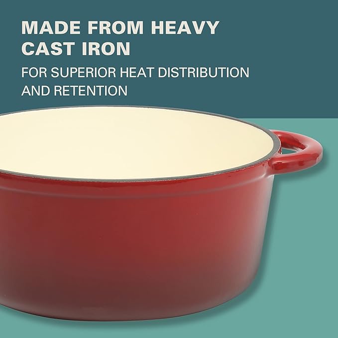 Gibson Home Addlestone 5-Quart Red Enamel Cast Iron Dutch Oven