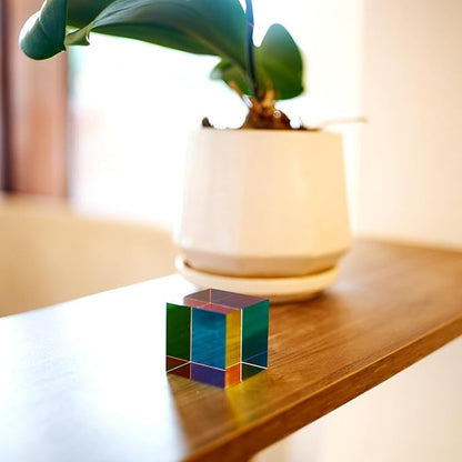 CMY Mixing Color Cube, 70mm (2.75 inch) Acrylic Prism for Home or Office Decoration, CMYcube Physics Toys Science Educational Gift for Kids, 7cm