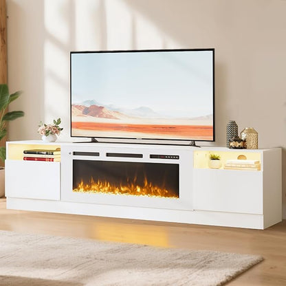 YISUFO 80” TV Stand with 36” Electric Fireplace, Large Modern Media