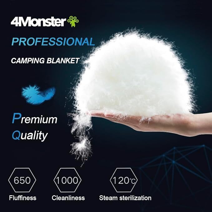 4Monster Down Camping Blanket - Outdoor Travel Quilt Puffy 650 Fill, Packable, Lightweight,Wind & Waterproof | Ideal for Stadium, Backpacking,Picnics, Beach and Hiking