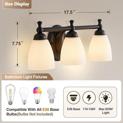 EJIAXIN Vanity Lights for Bathroom, 3-Light Modern Vanity Light Over Mirror