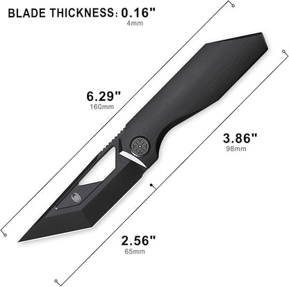 Knife Shimo Folding Knife,2.56" M390 Stonewashed Pocket Knife,3.86" Titanium Handle Frame Lock Thumb Hole & Front Flipper Knife,Small EDC Knife for Outdoor Camping Black