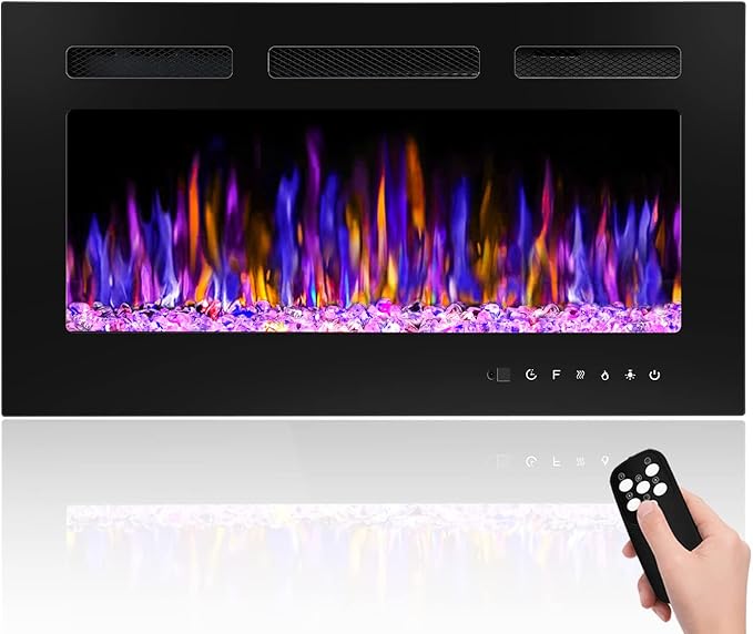 30" Electric Fireplace Wall Mounted and Recessed