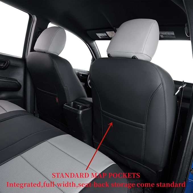 coverdream Tacoma Leather Seat Covers Full Set for 2016-2023 Toyota Tacoma Double Cab/Crew Cab SR,SR5,TRD Off Road,TRD Pro,TRD Sport,Limited,Fully Covered Waterproof Truck Seat Protector (Black/Gray)