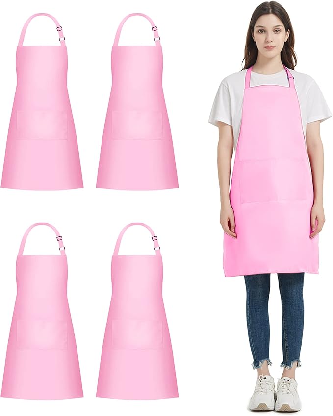 4 Packs Chef Apron with 2 Pockets, Waterproof Adjustable Apron