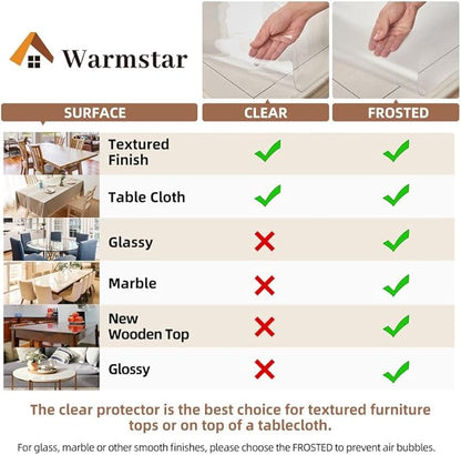 Warmstar Clear Table Cover Protector 40 x 84 Inch,1.5mm Thick Plastic Table Cover Rectangle,PVC Clear Table Protector,Desk Protector Mat for Kitchen, Dresser, Writing Desk，Dining Room Table