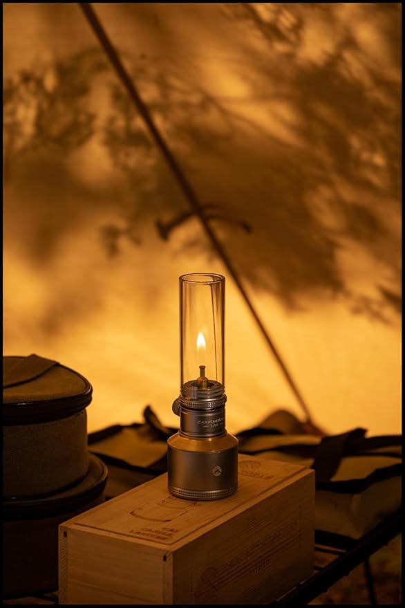 CAMPINGMOON Camping Gas Lantern Gas Candle with Empty Tank Wooden Lantern Case T-1D15