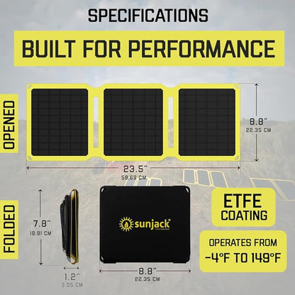SunJack ??15 Watt Foldable Solar Panel, ETFE Monocrystalline Portable Solar Panel with USB-C and USB-A, IP67 Waterproof Solar Panels for Camping, Backpacking, Hiking and Travel