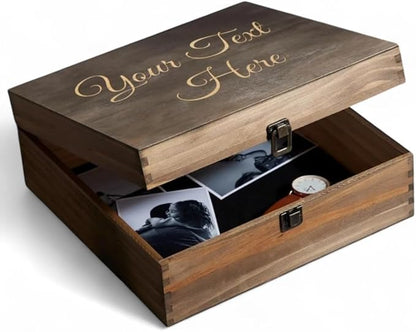 Personalized Wooden Keepsake Box - Custom Memory Box for Photos Jewelry Letters Rustic Memento Box for Wedding Anniversary Birthday Thanksgiving Retirement Gifts Engraved Keepsakes - Storage Boxes