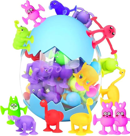 Bath Toys for Kids Toddlers Suction Cup Toys Animals Suction Sensory Toys Family Game Preschool Window Travel Toy Set - 40pcs Large Egg Container