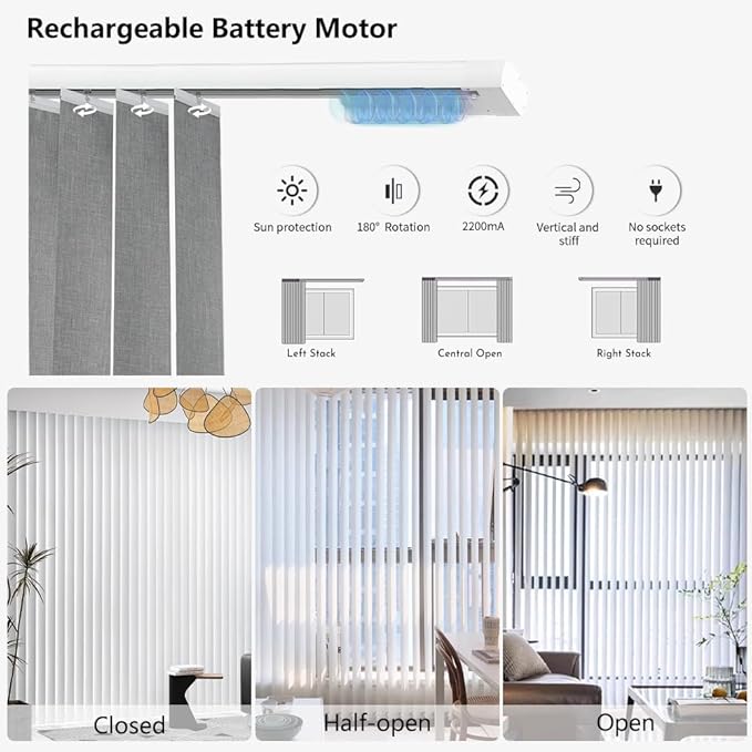 Blindify Motorized Vertical Blinds, Light Filtering Sliding Door Shades