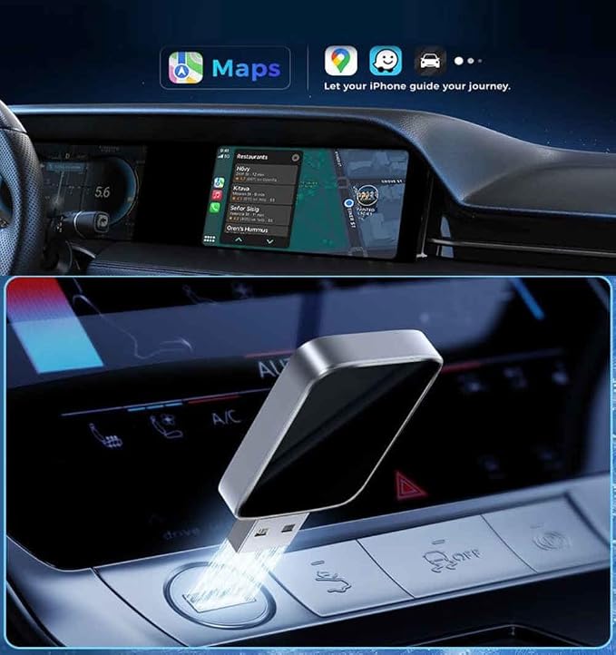 Wireless Carplay Adapter for ROX 01 2023 2024 2025, Plug and Play Car Play Wireless Adapter, 2 in 1 CarPlay Accessories, Auto Reconnect,Normal-C-USB+Type-c Extension Cable