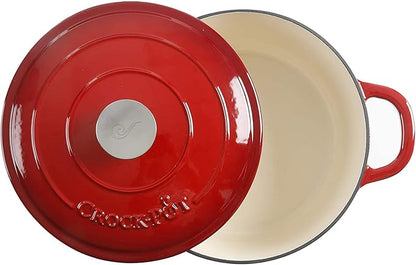Crock Pot Artisan 5-Quart Round Enameled Cast Iron Dutch Oven – Red, Durable