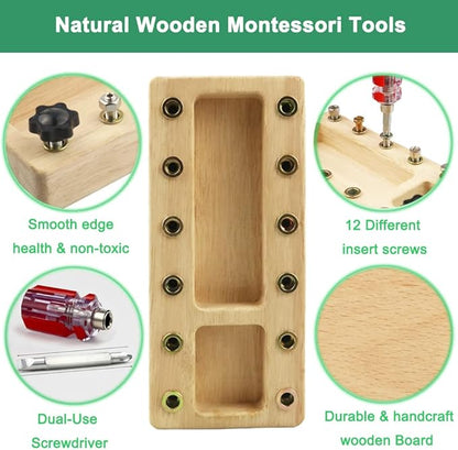 Montessori Screwdriver Board Set, Wooden Montessori Toy Tool for 3 4 5 Year Old Kids, Educational Screw Board Sensory Learning Toys STEM Fine Motor Skills Toys