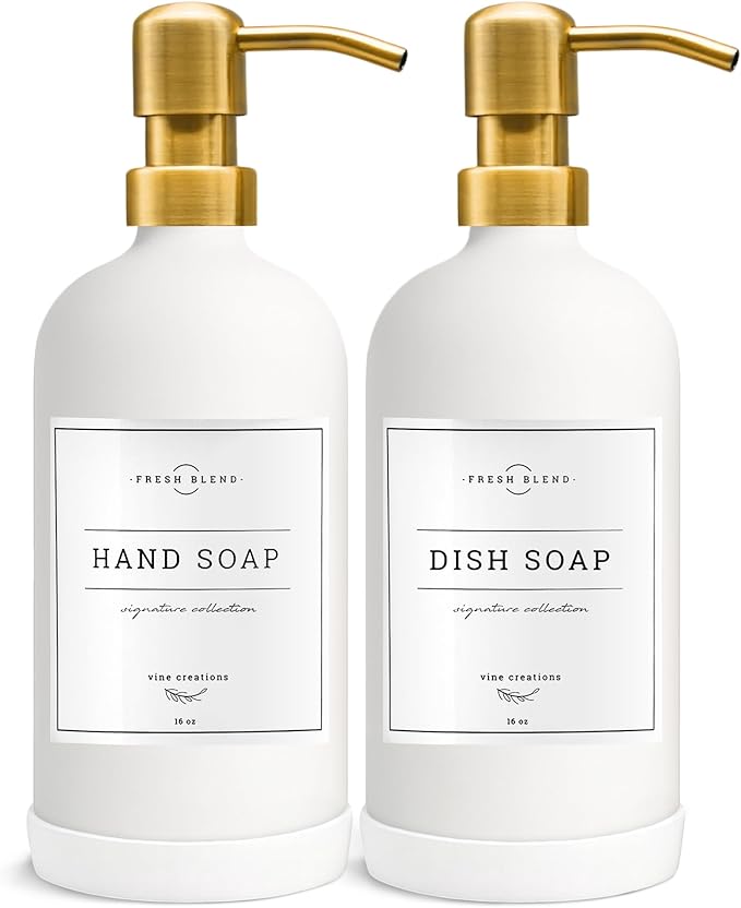 Vine Creations Glass Soap Dispenser, 2 Pack Kitchen Soap Dispenser Set