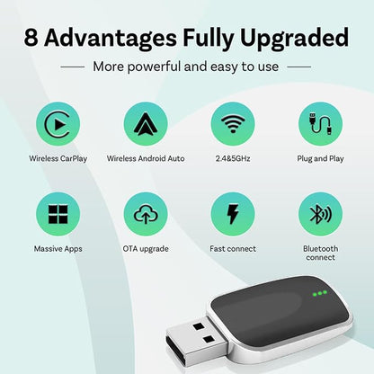 Wireless Carplay Adapter for Hyundai Tucson 2016 2017 2018 2019 2020 2021 2022 2023 2024, 2 in 1 Android Auto/Carplay Wireless Adapter Auto Reconnect Accessories