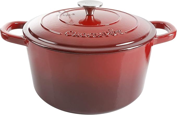Crock Pot Artisan 5-Quart Round Enameled Cast Iron Dutch Oven – Red, Durable
