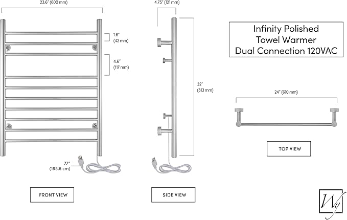 Heated Towel Rack, 10-Bar Wall-Mounted Electric Towel Warmer, Polished