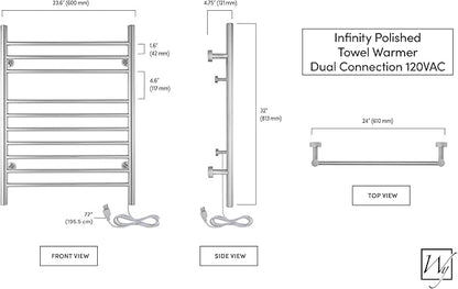 Heated Towel Rack, 10-Bar Wall-Mounted Electric Towel Warmer, Polished
