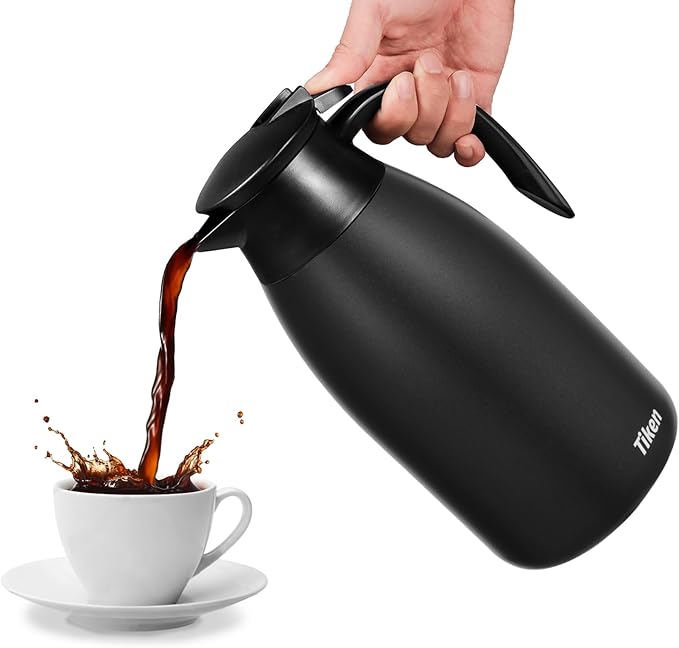 Tiken 85 Oz Thermal Coffee Carafe, Stainless Steel Insulated Vacuum Coffee