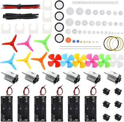 Sntieecr 6 Set DC Motors Kit, Mini Electric Motor 3V 15000RPM with 66 PCS Plastic Gears, AA Battery Holder Case, Motor Bracket, Shaft Propeller and Rocker Switch for DIY Toys Science Projects