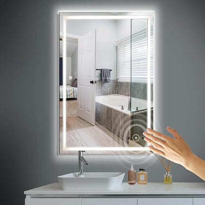 LED Bathroom Mirror with Lights, Hand Wave, Tempered Glass, Shatter-Proof