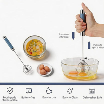 2 Pack Semi Automatic Whisk, Stainless Steel Mini Hand Push Whisks