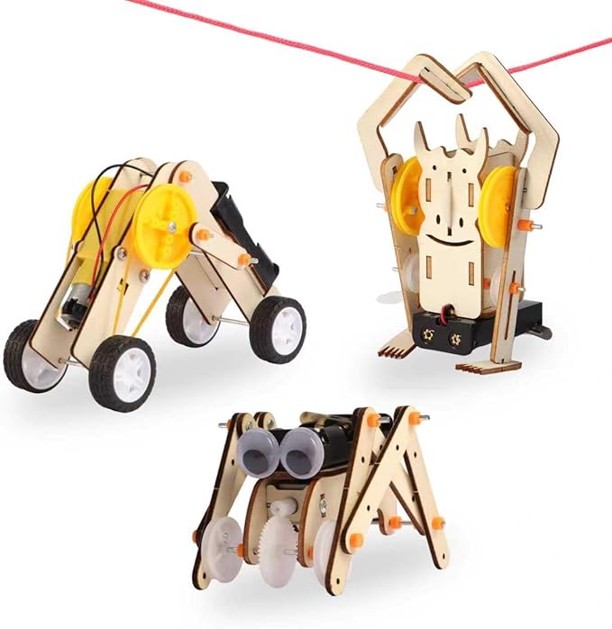 3-in-1 Robot Toys STEM Kits for Kids Ages 8-12 Build Wooden 3D Puzzle Robots Rope-Climbing, Roller & Walking Robot Model DIY Science Projects Crafts Gifts for Boys & Girls 6 7 8 9 10 Year Old