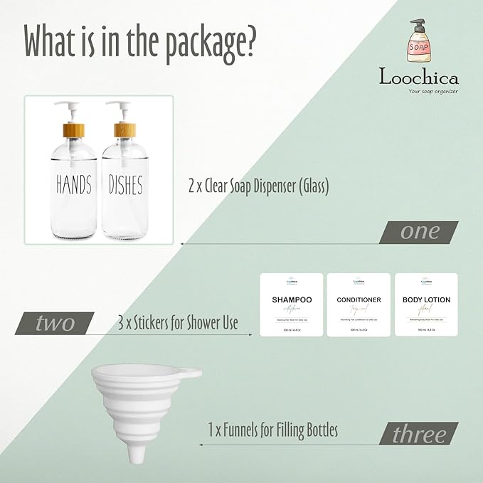 LOOCHICA 2 Pack Clear Glass Soap Dispenser