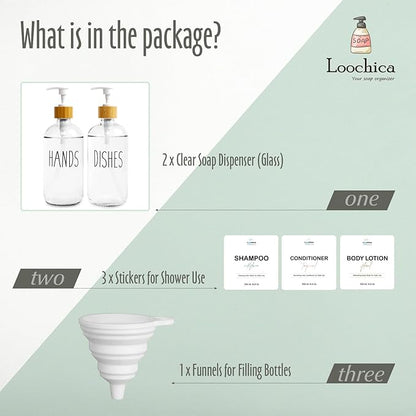 LOOCHICA 2 Pack Clear Glass Soap Dispenser