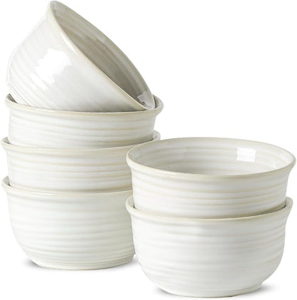 Hasense Cereal Bowls, 20 Ounce Soup Bowls Set of 6, Ceramic Deep Bowl for Kitchen, Perfect for salad Pasta Dessert Oatmeal, Dishwasher and Microwave Safe, Clay-Infused White