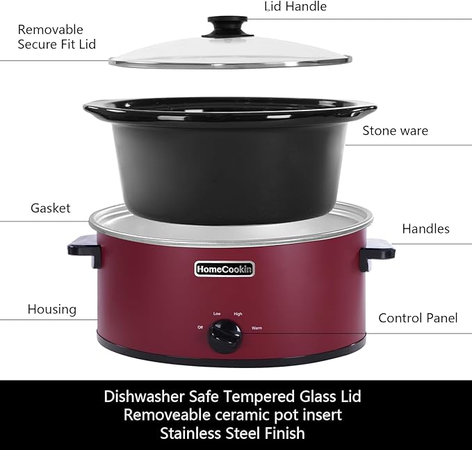 HOMECOOKIN 6 Quart Slow Cooker Oval Manual Pot Food Warmer