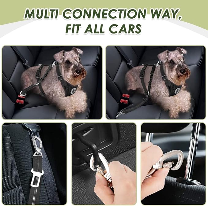 Lukovee Dog Car Harness Seat Belt, Adjustable Mesh Breathable Vest with Elastic Bungee Tether, Soft Padded 2-in-1 Safety Car Harness Seatbelt for Small Medium Large Dogs (Black,S)
