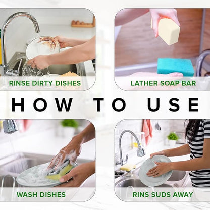 Natural Non-Toxic Dish Washing Soap - Dyes And Fragrance Free - Vegan Cruelty-Free Eco-Friendly And Zero Waste Dishwashing Handmade Solid Bar Soaps Detergent & Biodegradable (Unscented Single)