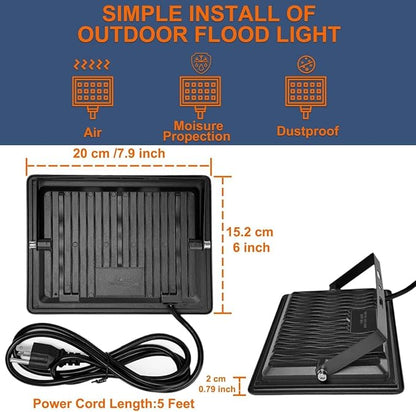 XXBSAZ 100W LED Flood Lights Outdoor, Plug-in & Hardwired Security Lights