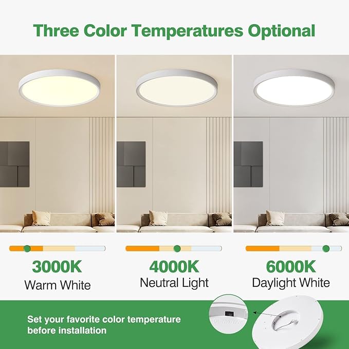 4PK 15.8 Inch LED Flush Mount Ceiling Light, 3000K/4000K/6000K CCT Selectable